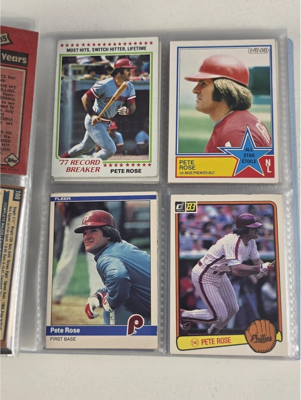 Lot of 100 PETE ROSE CARDS ~TOPPS OPEECHEE FLEER DONRUSS NRMT VTG & Team Cards